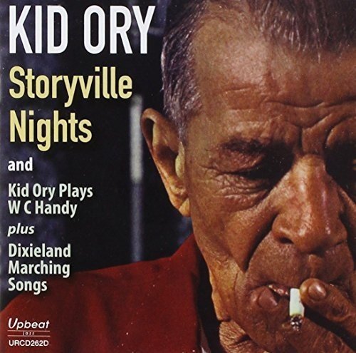 "CD cover featuring Kid Ory with a cigarette, wearing a red shirt."