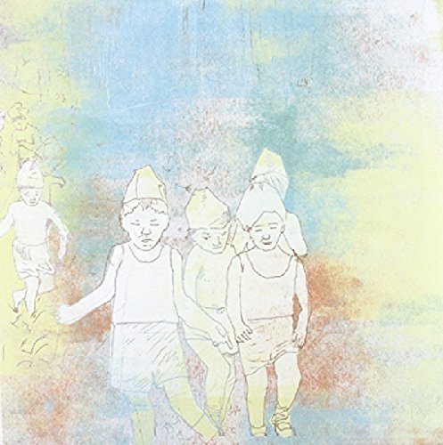 The image shows a sketch of children on a colored background. Alt text: Sketch of children in white clothing on a blue and yellow background.