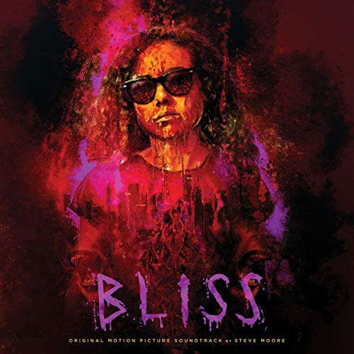 "Album cover for 'Bliss' soundtrack, featuring a woman with sunglasses against a red background."