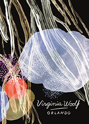 "Book cover with jellyfish illustration, black background, and 'Virginia Woolf Orlando' text."