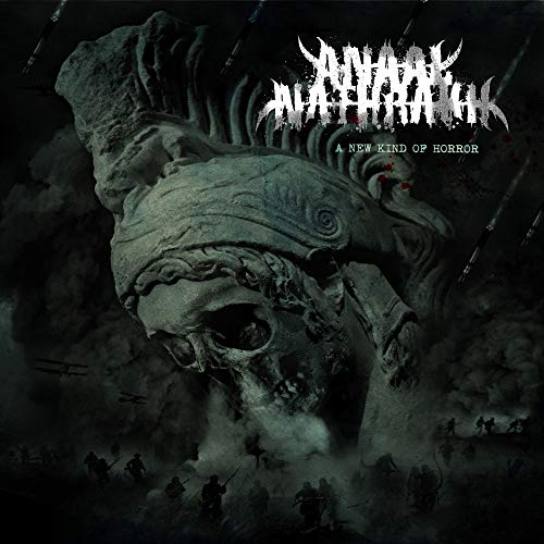 "Album cover with a large, ornate skull and battle scene in the background."