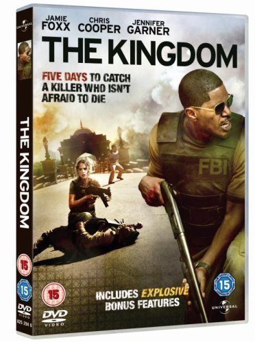 DVD case for "The Kingdom" with man and woman holding guns in a war zone.