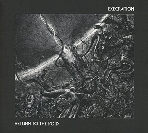 Black and white album cover with dark, twisted, tentacled creatures and abstract shapes.