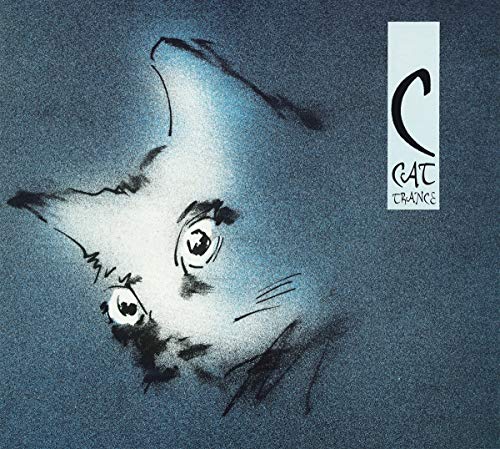"CD cover featuring a sketch of a cat's face against a blue background."