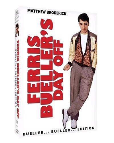 White DVD case with Matthew Broderick on the cover, titled "Ferris Bueller's Day Off".
