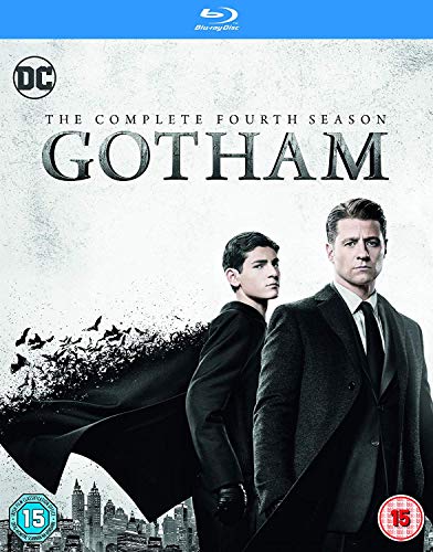 "Blu-ray cover of Gotham Season 4, featuring two men in dark attire."