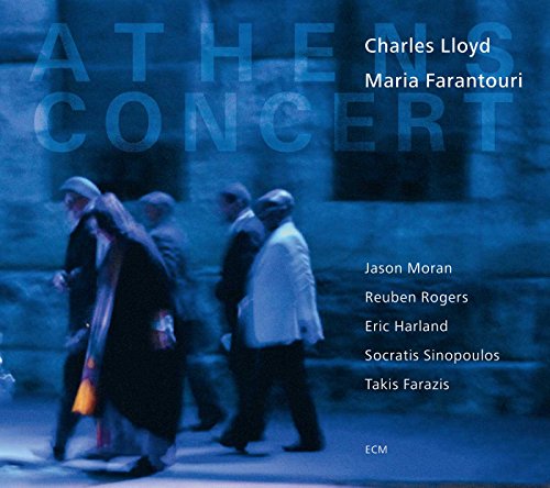 "CD cover with blue-toned image, people walking, and artist names listed."