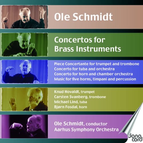 The image shows a CD cover with a conductor and text. #### Alt Text: "CD cover with conductor Ole Schmidt and multicolored text panels."