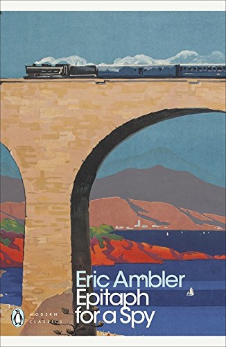 "Epitaph for a Spy" book cover with a train crossing a bridge over water.
