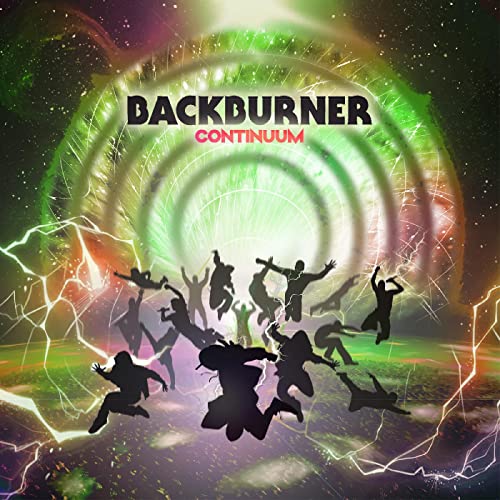 CD cover: "Backburner - Continuum" with silhouettes and cosmic imagery.