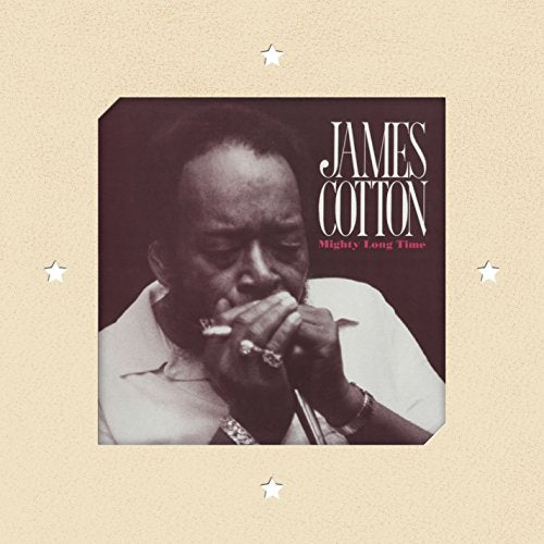 Vinyl record cover featuring James Cotton smoking a cigarette, beige background with stars.