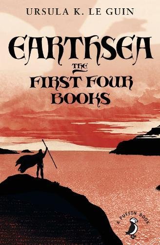"Book cover featuring a silhouette of a person on a cliff holding a staff."