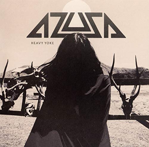 "Album cover featuring a woman with long hair holding antlers, with 'Azusa' and 'Heavy Yoke' text."