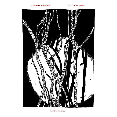 "Album cover with black and white illustration of intertwined branches on a white background."