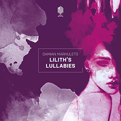 "Album cover with a watercolor woman's face and 'Lilith's Lullabies' text in white on purple background."