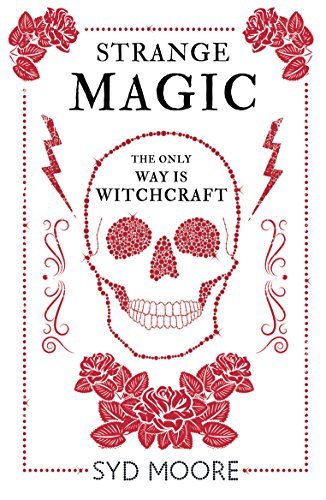Book cover with red skull, floral designs, and title "Strange Magic" in black text.