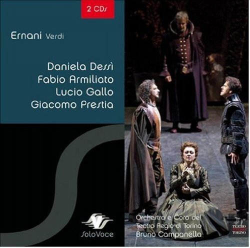 "CD cover with opera performers in costume, dark background, and SoloVoce logo."