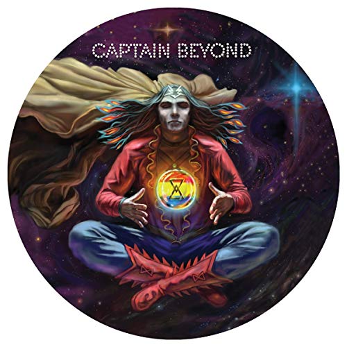 "Captain Beyond vinyl picture disc with psychedelic artwork of a meditating figure in space."