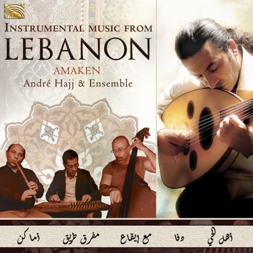 "CD cover featuring musicians playing traditional instruments, with title 'Instrumental Music from Lebanon'."
