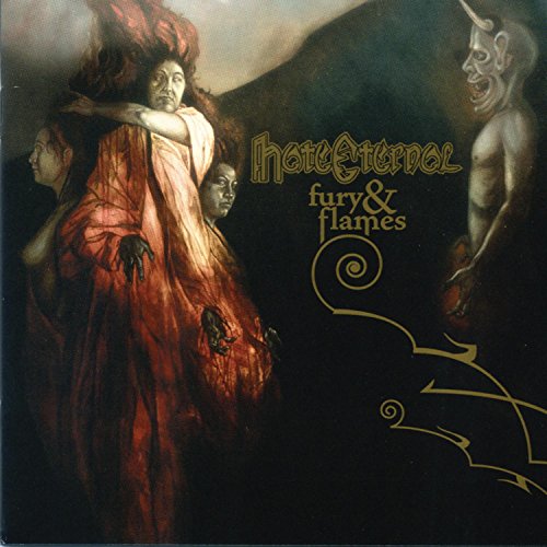"Album cover art: woman surrounded by demonic figures, with a devil on the right."