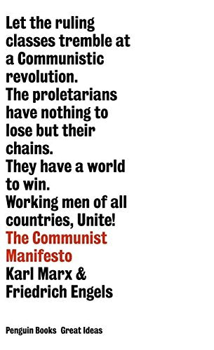 "Book cover of 'The Communist Manifesto' by Karl Marx and Friedrich Engels, white background."