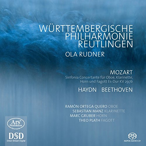 A blue-toned CD cover with white text, featuring classical music composition details.