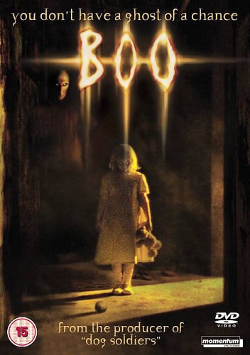 "DVD cover of 'Boo' featuring a girl in a dimly lit, eerie hallway."