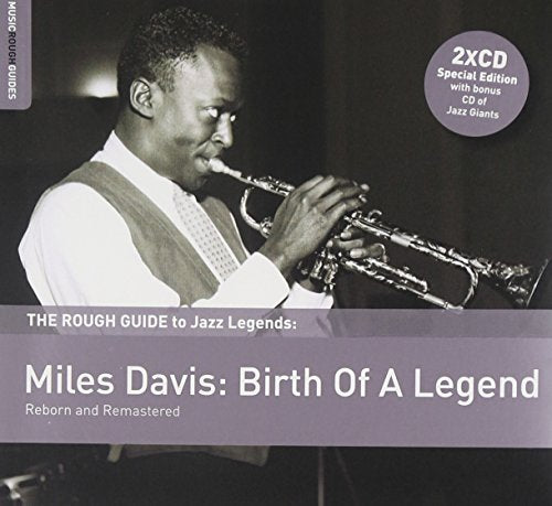 Album cover featuring black and white photo of Miles Davis playing trumpet, with text overlay.