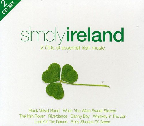 "CD cover with 'simply ireland' text, shamrock, and song titles on white background."