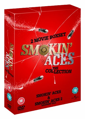 Red DVD box set with "Smokin' Aces" title and bullet graphics on a white background.
