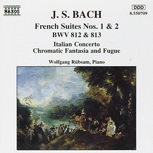 A CD cover featuring a classical painting and text describing J.S. Bach's musical compositions.