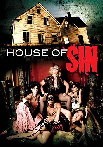DVD cover for "House of Sin" featuring a creepy house and scantily-clad women.