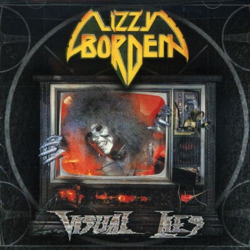 "Lizzy Borden album cover with a distorted TV image of a screaming man."