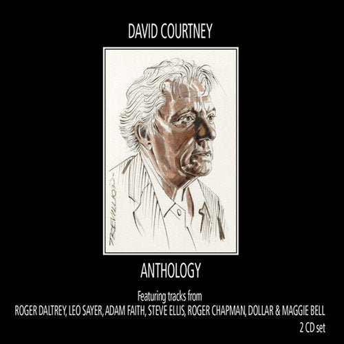 "CD cover with a sketch of an older man on a black background."