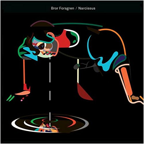 Album cover with abstract figure bending over, reflected in water, on black background.