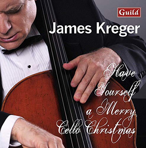 Man in a tuxedo playing a cello, with text overlay on a gray background.