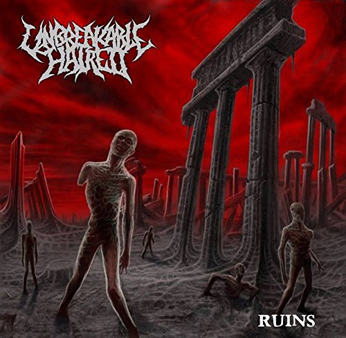 "Album cover art featuring a desolate landscape with skeletal figures and ancient ruins."