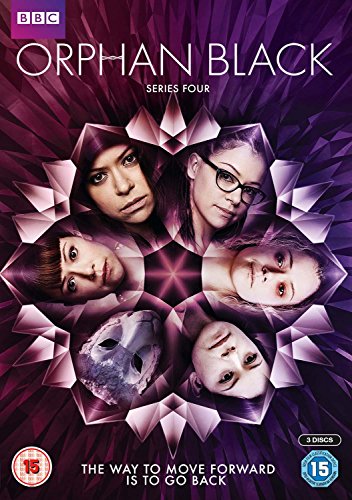 "Orphan Black Series 4 DVD cover featuring six women's faces in a broken mirror."