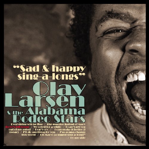 "Singer Olav Larsen's face, mouth open, on sepia-toned album cover with yellow text."