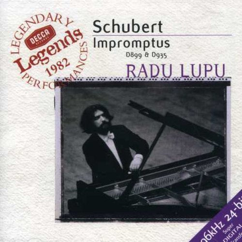 CD cover with pianist Radu Lupu playing a grand piano, black and white image.