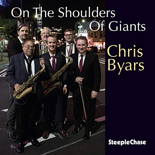 "CD cover with six men in suits holding jazz instruments on a city street."