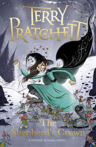 "The Shepherd's Crown" book cover featuring a girl in a green dress running.
