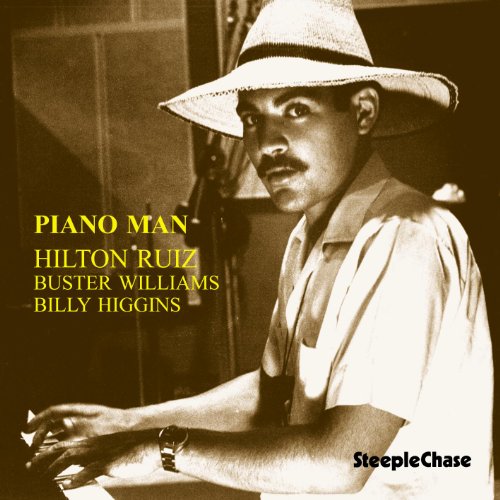 Sepia-toned album cover with man playing piano, wearing a straw hat.