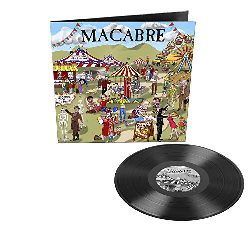 "Black vinyl record with gatefold cover featuring a cartoon carnival scene."
