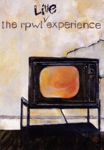 "Painting of an old television on a stand against a cracked wall."