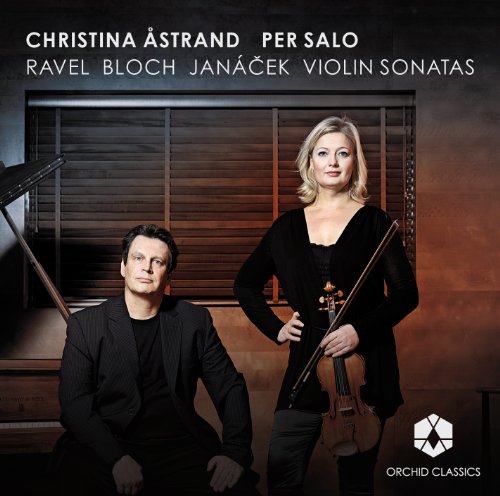 CD cover featuring a man and woman in black, woman holding a violin.