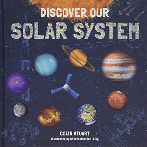 "Book cover with planets and title 'Discover Our Solar System' against a space background."