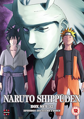"Naruto Shippuden Box Set 32 DVD cover featuring three anime characters."