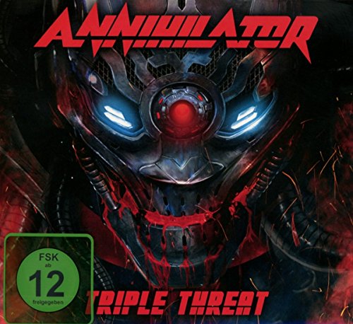 "Annihilator DVD cover featuring a futuristic robot with glowing blue eyes and red mouth."