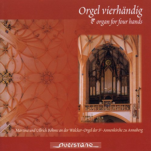 Red CD cover with a church organ and ornate ceiling design.